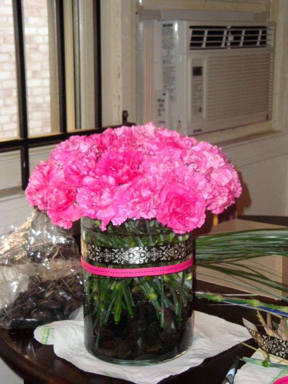 DIY Hot Pink carnation Centerpiece :  wedding diy hot pink carnation centerpiece DSC00321