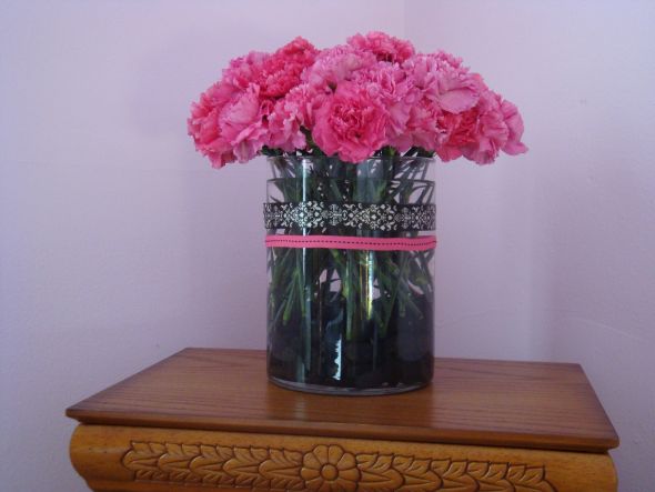DIY Hot Pink carnation Centerpiece :  wedding diy hot pink carnation centerpiece DSC00331